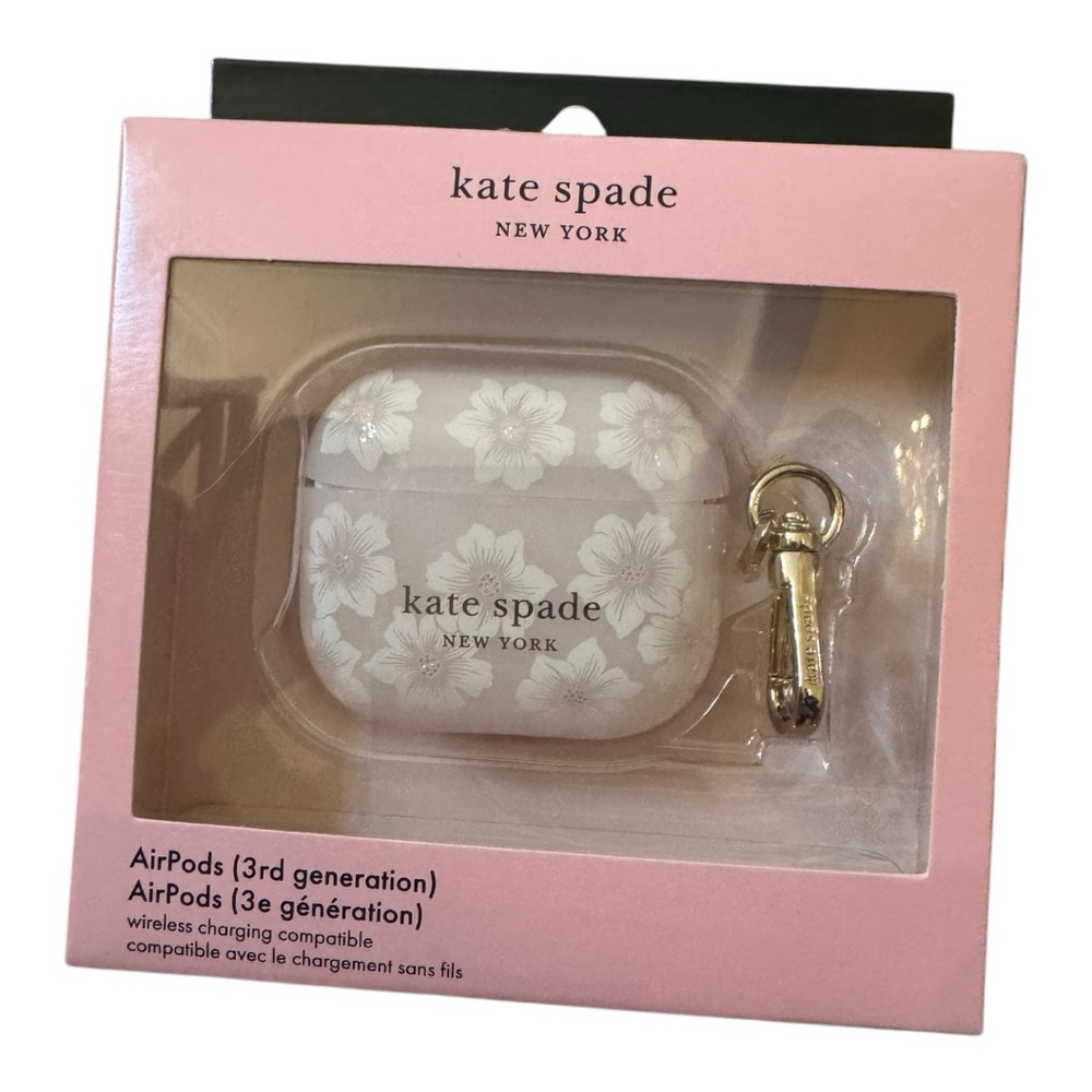 Kate Spade AirPods 3rd generation Case with Clip Pink Hollyhock Pattern NIB